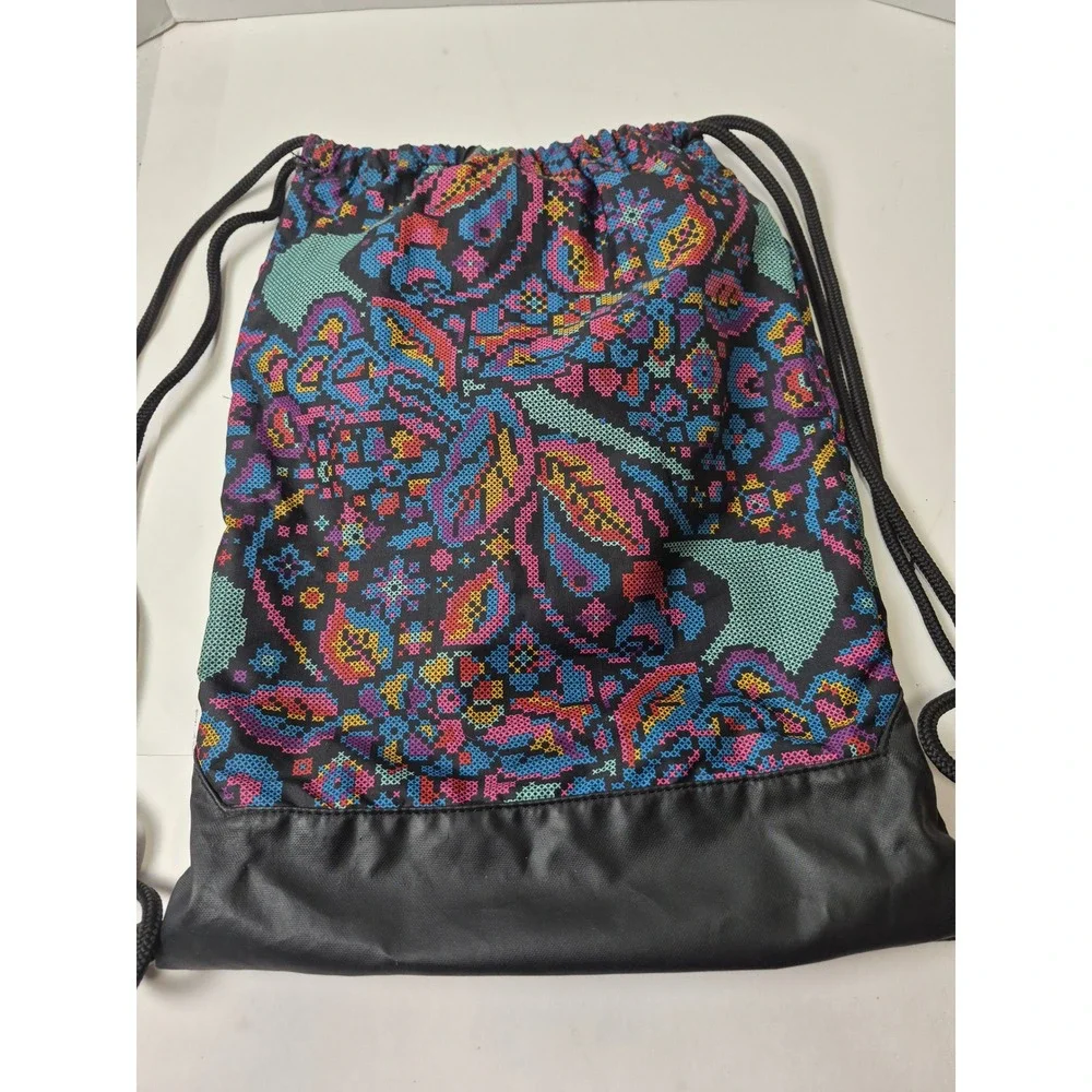 Nike Drawstring Cinch Bag Multi-Color Paisley Floral Print Gym Sackpack Black